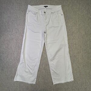 EILEEN FISHER White Wide Leg Crop Jeans Raw Hem Size 10